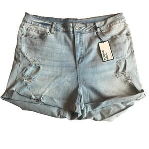 NWT! Rue 21 Light Wash Distressed High Rise Shortie Jean Short Size 20